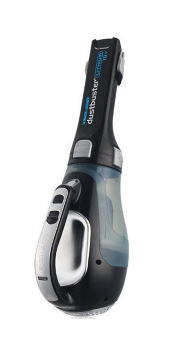 L’aspiratore ad azione ciclonica Dustbuster Litio DV1810EL di Black& Decker (prezzo 119,90 euro) con doppio sistema di filtraggio funziona con batterie al litio. www.blackanddecker.it L’aspiratore ad azione ciclonica Dustbuster Litio DV1810EL di Black& Decker (prezzo 119,90 euro) con doppio sistema di filtraggio funziona con batterie al litio. www.blackanddecker.it