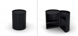 Comodino-contenitore. Moon di Living è un comodino cilindrico in rovere tinto carbone che si apre, grazie alla parte mobile dotata di ruote piroettanti, e svela una serie di ripiani interni: per riporre piccoli e grandi segreti. Misura Ø 40 cm x H 50,4 cm. Prezzo su richiesta. www.livingdivani.it Comodino-contenitore. Moon di Living è un comodino cilindrico in rovere tinto carbone che si apre, grazie alla parte mobile dotata di ruote piroettanti, e svela una serie di ripiani interni: per riporre piccoli e grandi segreti. Misura Ø 40 cm x H 50,4 cm. Prezzo su richiesta. www.livingdivani.it