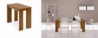 Consolle-tavolo. Mistery di Calligaris è una console con dimensioni contenute realizzata in legno finitura noce che, una volta aperta, si trasforma in un tavolo da pranzo estensibile in tre formati. Gli allunghi sono in alluminio satinato e sono stivati a parte nell’apposita sacca contenitore. Misura L 49/99,5/150/200 x P 90 x H 75 cm. Prezzo 941 euro. www.calligaris.it Consolle-tavolo. Mistery di Calligaris è una console con dimensioni contenute realizzata in legno finitura noce che, una volta aperta, si trasforma in un tavolo da pranzo estensibile in tre formati. Gli allunghi sono in alluminio satinato e sono stivati a parte nell’apposita sacca contenitore. Misura L 49/99,5/150/200 x P 90 x H 75 cm. Prezzo 941 euro. www.calligaris.it