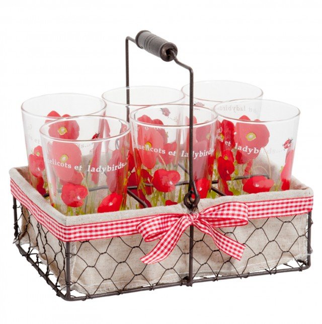 set da sei bicchieri custoditi in un pratico cestino Papavero di Maisons du Monde set da sei bicchieri custoditi in un pratico cestino Papavero di Maisons du Monde
