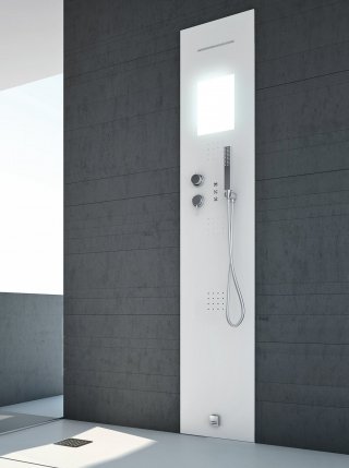 colonna da incasso Rigenera 200 di Hafro in acciaio satinato e solid surface finitura bianca colonna da incasso Rigenera 200 di Hafro in acciaio satinato e solid surface finitura bianca