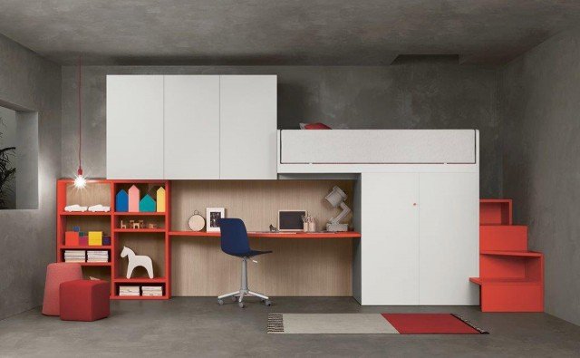 Una piccola architettura la composizione di Nidi Design by Battistella che è formata da un letto a soppalco color nuvola, dalla libreria Holly e dallo scrittoio rosso pomodoro come la scaletta che permette l'accesso alla zona notte e dalla mini-cabina armadio. Il design lineare lo rende facile da ambientare; il pannello ecologico certificato con cui è realizzato garantisce basse emissioni di formaldeide. Misura L 498 x P 133 X H 240 cm. Prezzo della composizione 3.904 euro. www.battistella.it Una piccola architettura la composizione di Nidi Design by Battistella che è formata da un letto a soppalco color nuvola, dalla libreria Holly e dallo scrittoio rosso pomodoro come la scaletta che permette l'accesso alla zona notte e dalla mini-cabina armadio. Il design lineare lo rende facile da ambientare; il pannello ecologico certificato con cui è realizzato garantisce basse emissioni di formaldeide. Misura L 498 x P 133 X H 240 cm. Prezzo della composizione 3.904 euro. www.battistella.it