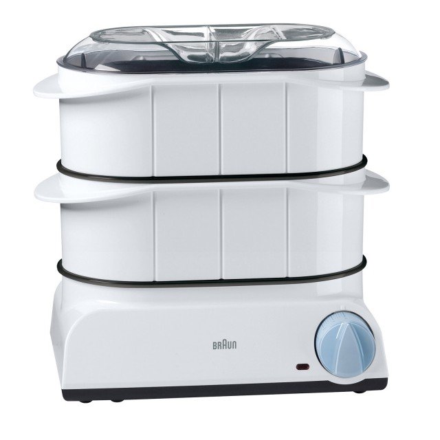 Nella vaporiera elettrica Multi Gourmet di Braun l’elemento riscaldante da 850 watt e l’acceleratore di vapore iniziano a cuocere i cibi solo dopo pochi secondi. Completa di due vaschette con una capacità di 3,1 litri, una per il riso da 2 litri e una di colore scuro ideale per cibi dai colori intensi come le carote, si spegne automaticamente. Con timer regolabile fino a 60 minuti, ha sistema raccogli-gocce che evita che i diversi gusti e sapori si mescolino. Prezzo: 90 euro. www.braun.com Nella vaporiera elettrica Multi Gourmet di Braun l’elemento riscaldante da 850 watt e l’acceleratore di vapore iniziano a cuocere i cibi solo dopo pochi secondi. Completa di due vaschette con una capacità di 3,1 litri, una per il riso da 2 litri e una di colore scuro ideale per cibi dai colori intensi come le carote, si spegne automaticamente. Con timer regolabile fino a 60 minuti, ha sistema raccogli-gocce che evita che i diversi gusti e sapori si mescolino. Prezzo: 90 euro. www.braun.com