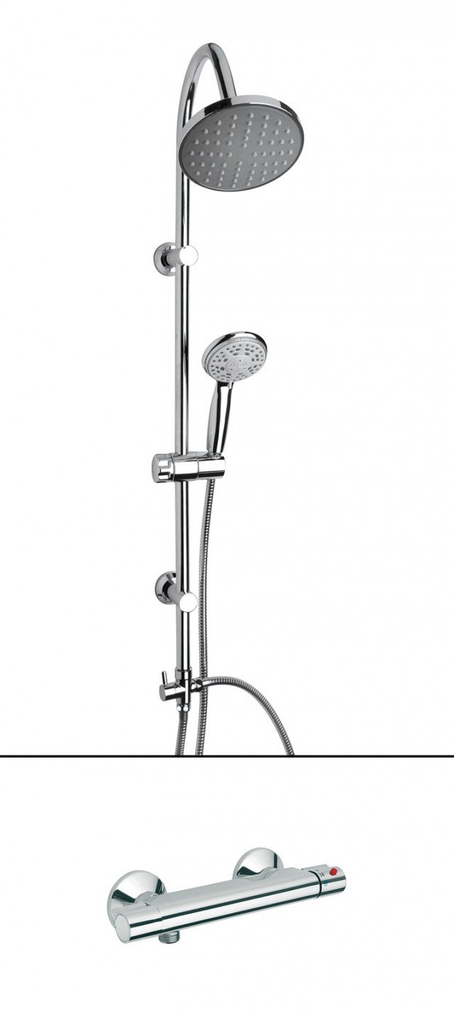 Kit joker ( colonna doccia + miscelatore termostatico) Colonna doccia con deviatore. Temperatura regolabile dal 18° al 52°. Prezzo 99,90 euro. www.leroymerlin.it/ Kit joker ( colonna doccia + miscelatore termostatico) Colonna doccia con deviatore. Temperatura regolabile dal 18° al 52°. Prezzo 99,90 euro. www.leroymerlin.it/
