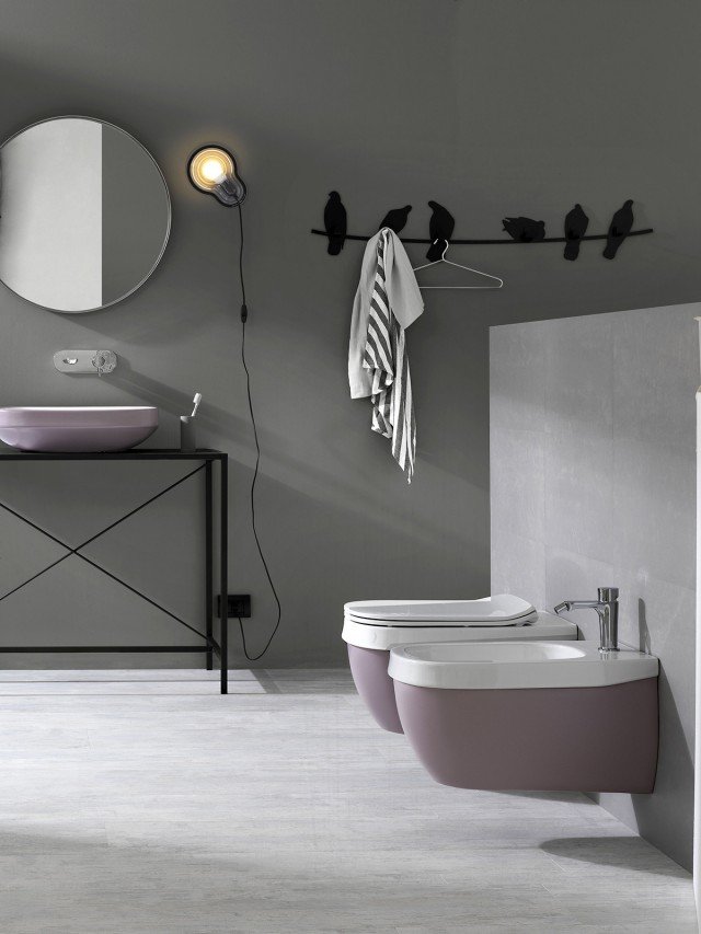 water e bidet sanitari bagno sospesi serie Abito di Hatria in porcellana rosa antico water e bidet sanitari bagno sospesi serie Abito di Hatria in porcellana rosa antico