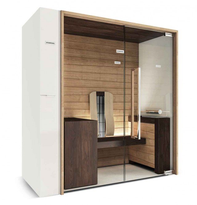 sauna SweetSaunaSmart Combi di Starpoolcon cabina a doghe di rovere sauna SweetSaunaSmart Combi di Starpoolcon cabina a doghe di rovere