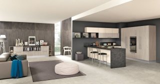 cucina aperta su living e penisola Ice di Febal cucina aperta su living e penisola Ice di Febal