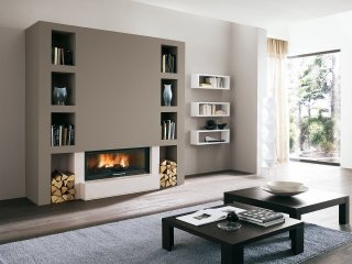 termocamino realizzato interamente in pietra beige Persia lucida Cardiff di Palazzetti termocamino realizzato interamente in pietra beige Persia lucida Cardiff di Palazzetti