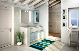 composizione bagno collezione “I piastrellati” di Cerasa in finitura Paestum azzurro decapè e costituita da un mensolone e due basi inferiori con ante e cassetti composizione bagno collezione “I piastrellati” di Cerasa in finitura Paestum azzurro decapè e costituita da un mensolone e due basi inferiori con ante e cassetti