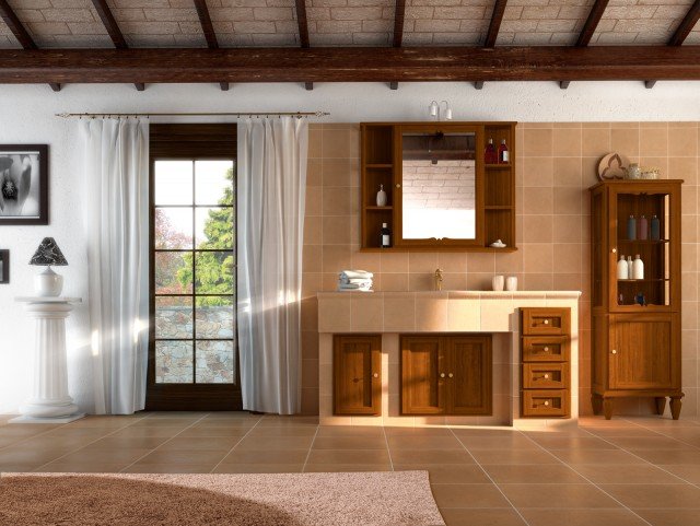 composizione bagno collezione “I piastrellati” di Cerasa nella finitura York noce per arredamento rustico composizione bagno collezione “I piastrellati” di Cerasa nella finitura York noce per arredamento rustico