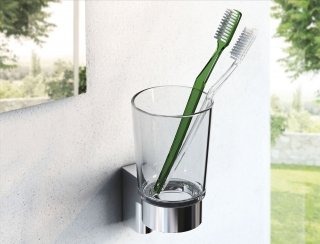 portaspazzolino in vetro trasparente con supporto cromato collezione Connect di Ideal Standard portaspazzolino in vetro trasparente con supporto cromato collezione Connect di Ideal Standard