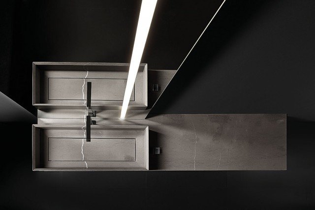 Lavabo soprapiano Puro di Milldue con piano integrato Lavabo soprapiano Puro di Milldue con piano integrato