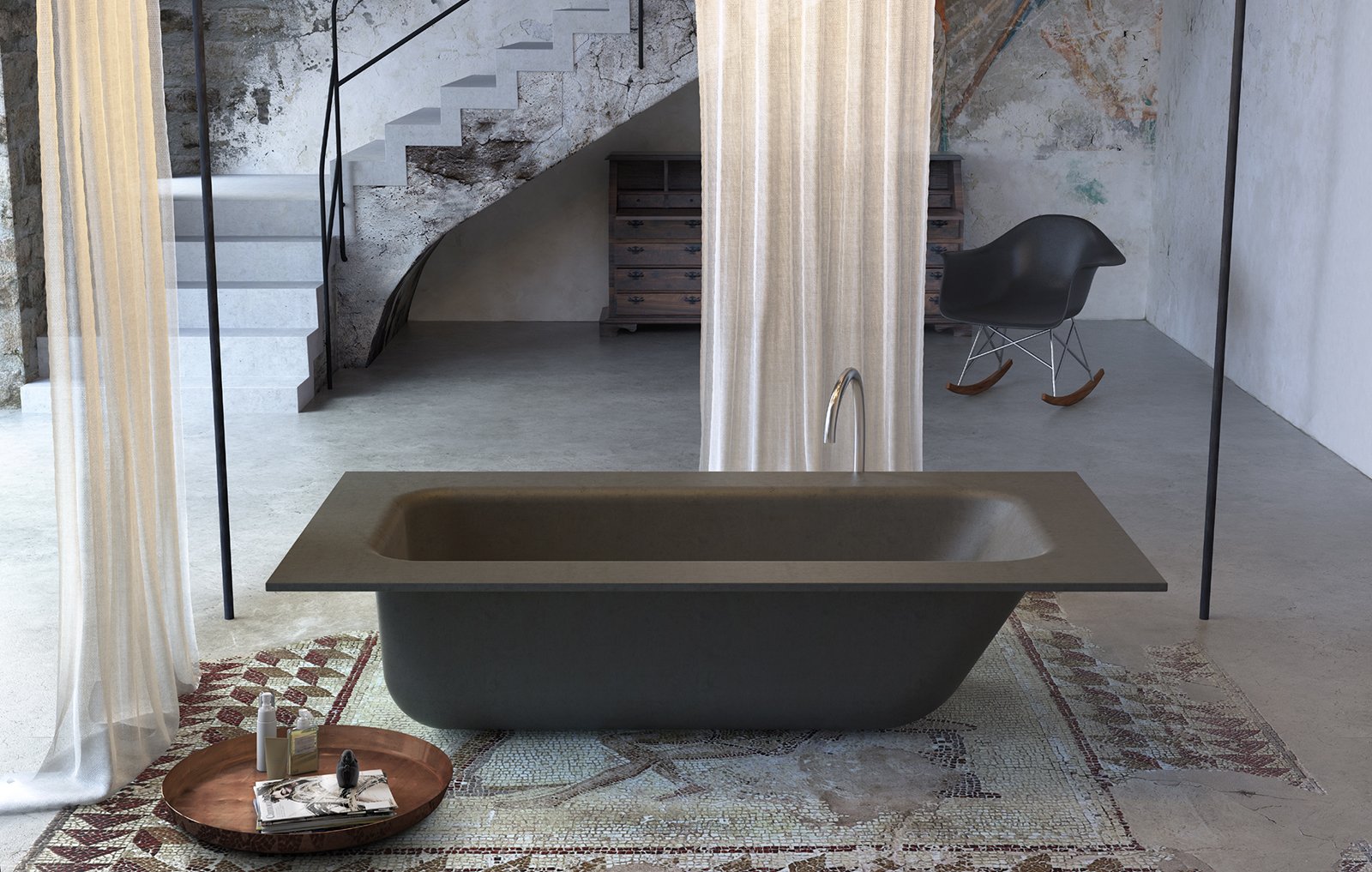 Bagno con finiture cemento o effetto cemento cose di casa Vasca da bagno in cemento