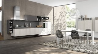 cucina Linea di Arredo3 con ante in laminato bianco opaco e pensili grigi cucina Linea di Arredo3 con ante in laminato bianco opaco e pensili grigi
