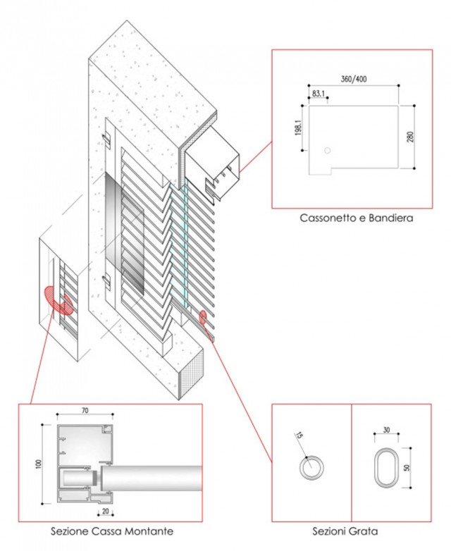 La grata di protezione a scomparsa di Sicurlim è un sistema antintrusione che si impacchetta all’interno del cassonetto. È formata da un monoblocco composto da un cassonetto e due montanti laterali nei cui scorre il “telo grata” costituito in lamiera zincata 12/10, ispezionabili frontalmente. È in grado di alloggiare al suo interno sia il telo-grata sia la tapparella. I montanti laterali sono realizzati in alluminio estruso, rinforzati con lamiera zincata da 20/10 dove scorre la grata. Il telo-grata è composto da tubolari di acciaio Fe 360 di forma tonda o ovale, con terminale scatolato contenente la serratura a doppia mappa con blocco bilaterale orizzontale realizzato con aste di tondo trafilato da 10 mm. Misure solo con grata: per luce H min 216 cm le dimensioni del cassonetto sono H 28 x P 40 cm. Prezzo su richiesta. www.sicurlim.com La grata di protezione a scomparsa di Sicurlim è un sistema antintrusione che si impacchetta all’interno del cassonetto. È formata da un monoblocco composto da un cassonetto e due montanti laterali nei cui scorre il “telo grata” costituito in lamiera zincata 12/10, ispezionabili frontalmente. È in grado di alloggiare al suo interno sia il telo-grata sia la tapparella. I montanti laterali sono realizzati in alluminio estruso, rinforzati con lamiera zincata da 20/10 dove scorre la grata. Il telo-grata è composto da tubolari di acciaio Fe 360 di forma tonda o ovale, con terminale scatolato contenente la serratura a doppia mappa con blocco bilaterale orizzontale realizzato con aste di tondo trafilato da 10 mm. Misure solo con grata: per luce H min 216 cm le dimensioni del cassonetto sono H 28 x P 40 cm. Prezzo su richiesta. www.sicurlim.com