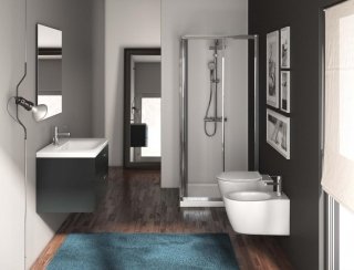 lavabo Top con mobile contenitore, box doccia e coppia di sanitari sospesi serie Connect di Ideal Standard lavabo Top con mobile contenitore, box doccia e coppia di sanitari sospesi serie Connect di Ideal Standard