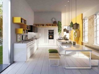 cucina Code di Snaidero con mensole e vani giallo Curry cucina Code di Snaidero con mensole e vani giallo Curry