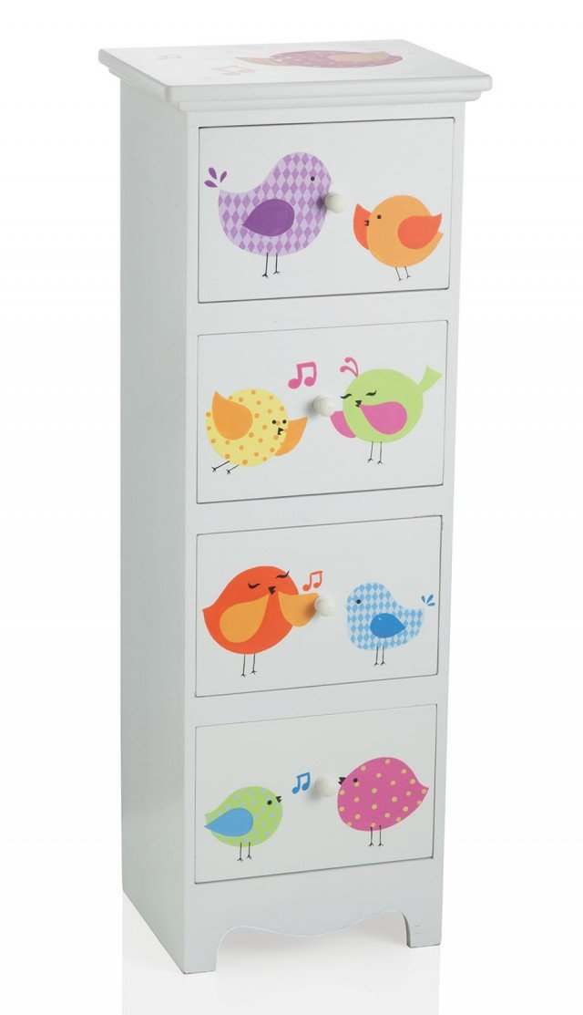Uccellini colorati decorano la superficie della cassettiera candida MML577 di Montemaggi: è la soluzione giusta per tenere in ordine la biancheria e i piccoli accessori. Misura L 33 x P 26 x H 91 cm. Prezzo 113 euro. www.montemaggi.net Uccellini colorati decorano la superficie della cassettiera candida MML577 di Montemaggi: è la soluzione giusta per tenere in ordine la biancheria e i piccoli accessori. Misura L 33 x P 26 x H 91 cm. Prezzo 113 euro. www.montemaggi.net