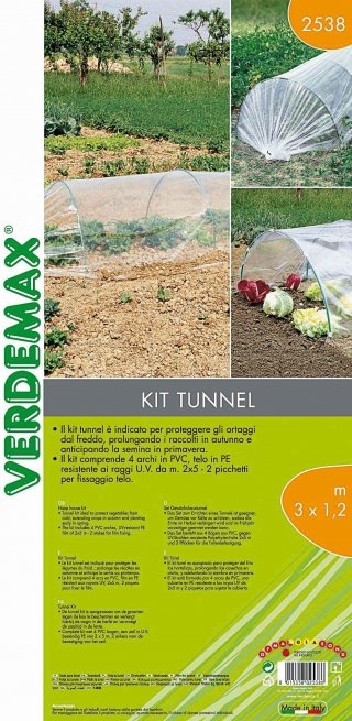 kit Tunnel con quattro archi in PVC, telo in PE resistente ai raggi UV che misura 2x5 metri e due picchetti per fissaggio telo. Costa 16,80 euro di Verdemax kit Tunnel con quattro archi in PVC, telo in PE resistente ai raggi UV che misura 2x5 metri e due picchetti per fissaggio telo. Costa 16,80 euro di Verdemax