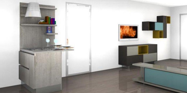Arredare un soggiorno cucina dalla pianta difficile. progetto e ... Arredare soggiorno cucina