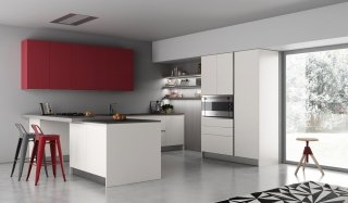 cucina in nobilitato rosso ciliegia per gli alti pensili Cromatika di Doimo Cucine cucina in nobilitato rosso ciliegia per gli alti pensili Cromatika di Doimo Cucine