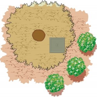 tombino nascosto da alberi dalla chioma alta