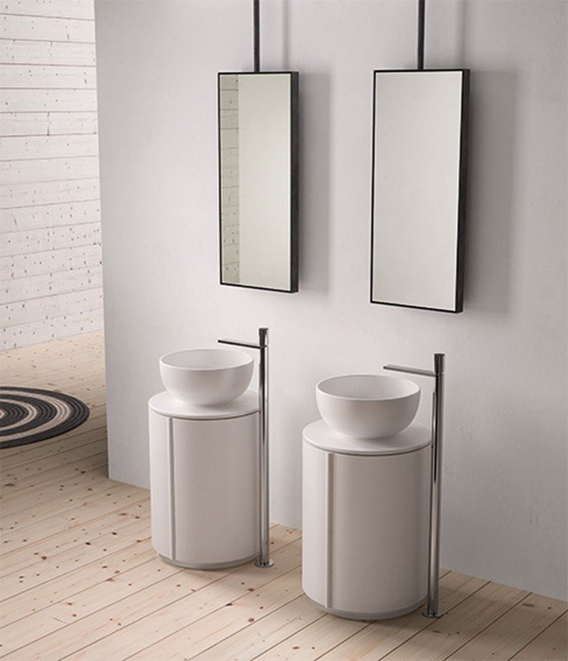 mobile lavabo Tiberino della collezione Home di Cielo con maniglia a tutta altezza e top tondo in ceramica mobile lavabo Tiberino della collezione Home di Cielo con maniglia a tutta altezza e top tondo in ceramica