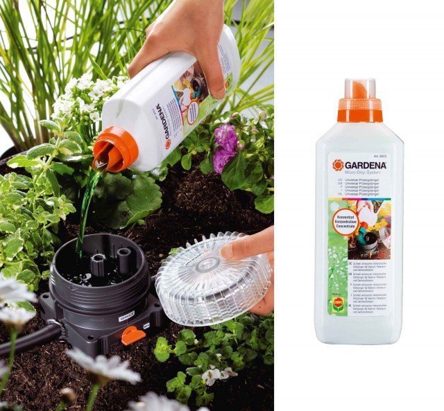 dosatore per distribuire attraverso l’impianto d’irrigazione lo specifico concime liquido universale solubile in acqua. di Gardena dosatore per distribuire attraverso l’impianto d’irrigazione lo specifico concime liquido universale solubile in acqua. di Gardena