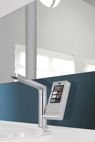 miscelatore per lavabo da appoggio Nomos GO di Fima Carlo Frattini per risparmiare acqua miscelatore per lavabo da appoggio Nomos GO di Fima Carlo Frattini per risparmiare acqua