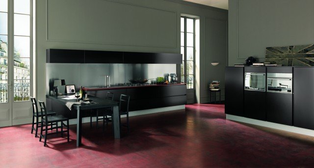cucina nera laccata lucido senza maniglie Primavera Dark di Febal cucina nera laccata lucido senza maniglie Primavera Dark di Febal