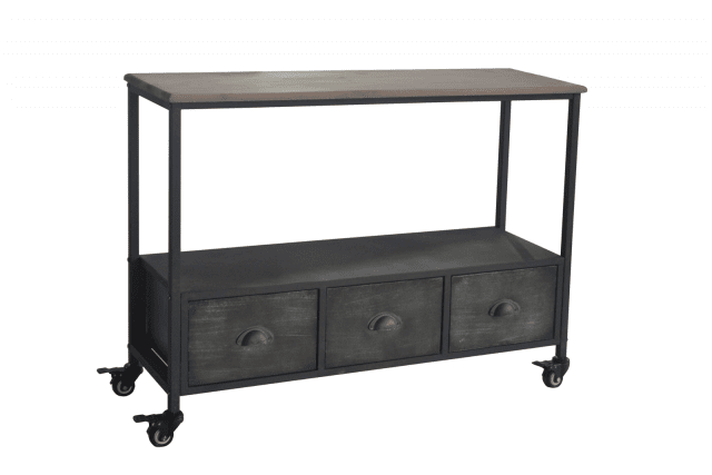 La consolle BM06 della collezione Industrial di Novità Home è realizzata in metallo e ha il piano in legno; nella parte inferiore sono presenti tre cassetti e quattro ruote. Misura L 100 x P 32 x H 72 cm. Prezzo 205 euro. www.novitahome.it La consolle BM06 della collezione Industrial di Novità Home è realizzata in metallo e ha il piano in legno; nella parte inferiore sono presenti tre cassetti e quattro ruote. Misura L 100 x P 32 x H 72 cm. Prezzo 205 euro. www.novitahome.it