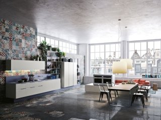 cucina sospesa dai pensili orizzontali ad anta unica Orange di Snaidero cucina sospesa dai pensili orizzontali ad anta unica Orange di Snaidero