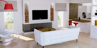 Un progetto per arredare un soggiorno con pareti oblique
