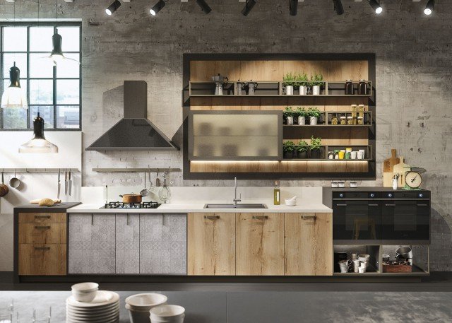 Loft di Snaidero è caratterizzata da mobili compatti in laminato legno effetto vissuto che danno vita ad una raffinata atmosfera vintage e creano una postazione di lavoro in linea attrezzata. La grande boiserie con scaffali in alluminio nella nuova finitura peltro e pensili con vetro retinato permette di organizzare una dispensa a vista. Prezzo su richiesta. www.snaidero.it Loft di Snaidero è caratterizzata da mobili compatti in laminato legno effetto vissuto che danno vita ad una raffinata atmosfera vintage e creano una postazione di lavoro in linea attrezzata. La grande boiserie con scaffali in alluminio nella nuova finitura peltro e pensili con vetro retinato permette di organizzare una dispensa a vista. Prezzo su richiesta. www.snaidero.it