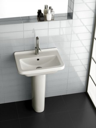 lavabo serie Erika Pro di Hatria in ceramica bianca sanitaria con troppopieno a colonna o semicolonna lavabo serie Erika Pro di Hatria in ceramica bianca sanitaria con troppopieno a colonna o semicolonna