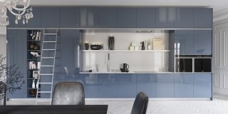 cucina lineare con colonne e pensili rialzati azzurri Amalfi Full di Del Tongo cucina lineare con colonne e pensili rialzati azzurri Amalfi Full di Del Tongo