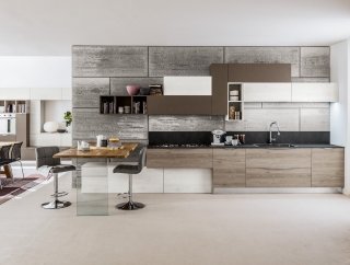 cucina lineare Oriente di Arrex Le Cucine con ante basi in laminato effetto legno con venatura in rilievo cucina lineare Oriente di Arrex Le Cucine con ante basi in laminato effetto legno con venatura in rilievo