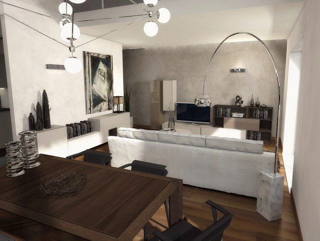 La parete dedicata all’intrattenimento è resa elegante e performante grazie al sistema T030 (design Piero Lissoni), adatto a composizioni multifunzionali capaci di ospitare anche la tecnologia. Tipologie di moduli, profondità, altezze e finiture differenti sono qui liberamente accostate in modo asimmetrico, per dare vita a una soluzione su misura esteticamente e funzionalmente in linea con il resto del soggiorno. Sul setto murario a sinistra trova spazio invece una madia sempre appartenente al sistema T030, sollevata da terra da un esile sostegno metallico e caratterizzata da una composizione asimmetrica e articolata nei volumi, che presenta pieni e vuoti, perfetta per riporre oggetti e libri sia a vista che protetti da ante a battente e a ribalta. La parete dedicata all’intrattenimento è resa elegante e performante grazie al sistema T030 (design Piero Lissoni), adatto a composizioni multifunzionali capaci di ospitare anche la tecnologia. Tipologie di moduli, profondità, altezze e finiture differenti sono qui liberamente accostate in modo asimmetrico, per dare vita a una soluzione su misura esteticamente e funzionalmente in linea con il resto del soggiorno. Sul setto murario a sinistra trova spazio invece una madia sempre appartenente al sistema T030, sollevata da terra da un esile sostegno metallico e caratterizzata da una composizione asimmetrica e articolata nei volumi, che presenta pieni e vuoti, perfetta per riporre oggetti e libri sia a vista che protetti da ante a battente e a ribalta.