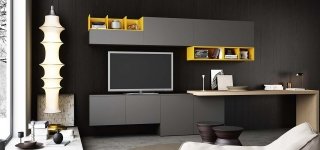Kalì di Arredo3 è una composizione in laminato matt lavagna illuminato da elementi a giorno color ambra. La presenza dell’ elemento a sbalzo, che può essere usato sia come piano di appoggio sia come scrivania, consente di organizzare un piccolo studio. Prezzo su richiesta. www.arredo3.it Kalì di Arredo3 è una composizione in laminato matt lavagna illuminato da elementi a giorno color ambra. La presenza dell’ elemento a sbalzo, che può essere usato sia come piano di appoggio sia come scrivania, consente di organizzare un piccolo studio. Prezzo su richiesta. www.arredo3.it
