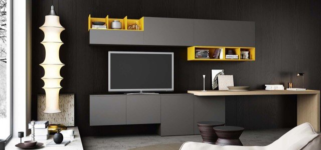 Kalì di Arredo3 è una composizione in laminato matt lavagna illuminato da elementi a giorno color ambra. La presenza dell’ elemento a sbalzo, che può essere usato sia come piano di appoggio sia come scrivania, consente di organizzare un piccolo studio. Prezzo su richiesta. www.arredo3.it Kalì di Arredo3 è una composizione in laminato matt lavagna illuminato da elementi a giorno color ambra. La presenza dell’ elemento a sbalzo, che può essere usato sia come piano di appoggio sia come scrivania, consente di organizzare un piccolo studio. Prezzo su richiesta. www.arredo3.it