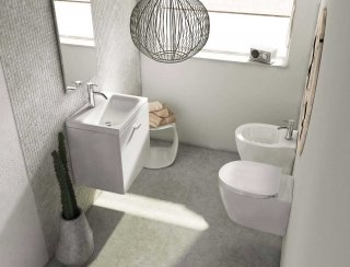 mobile lavabo della linea Connect Space di Ideal Standard con finitura bianca lucida mobile lavabo della linea Connect Space di Ideal Standard con finitura bianca lucida