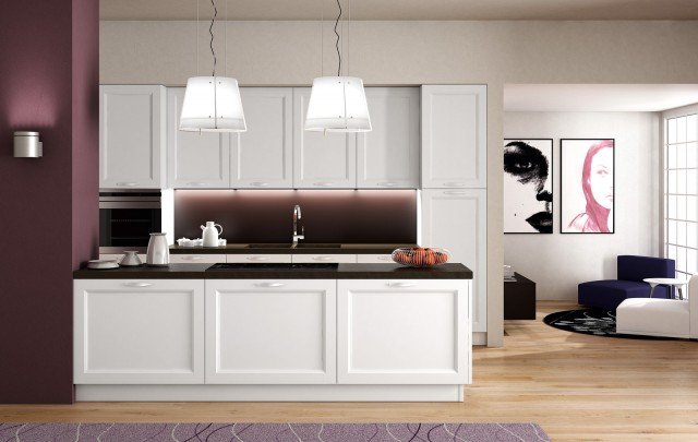 cucina con penisola e ante laccato bianco Ginevra di Berloni cucina con penisola e ante laccato bianco Ginevra di Berloni