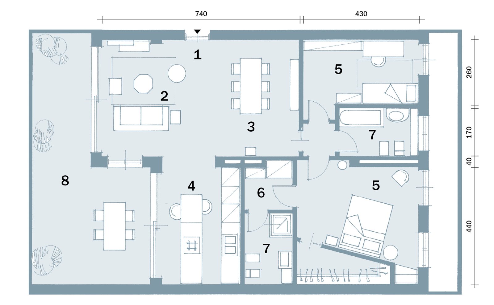 Open space contemporaneo: una casa di 100 mq che sembra più grande ... Pianta appartamento 100 mq