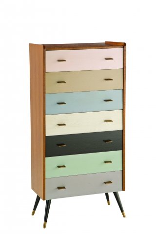 Chiffonnier Reze di Roche Bobois in frassino con sette cassetti pastello Chiffonnier Reze di Roche Bobois in frassino con sette cassetti pastello