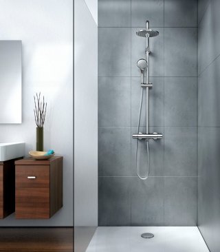 sistema doccia Idealrain Duo di Ideal Standard con miscelatore termostatico esterno Ceratherm 100 sistema doccia Idealrain Duo di Ideal Standard con miscelatore termostatico esterno Ceratherm 100
