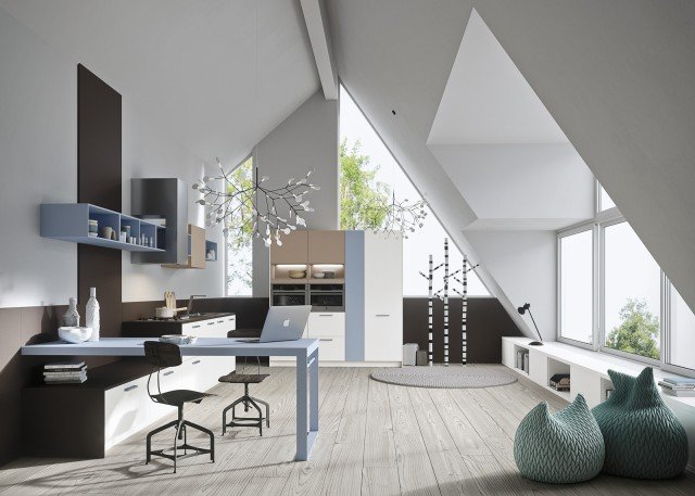 cucina per loft con basi coordinate con quelle del living e al tavolo da pranzo Code di Snaidero cucina per loft con basi coordinate con quelle del living e al tavolo da pranzo Code di Snaidero