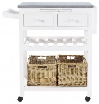 Sorgues di Maisons du monde è dotato di un comodo piano in metallo galvanizzato allo zinco, di un ripiano portabottiglie e di due cesti in rattan. La struttura è in legno bianco candido. Misura L 82 x P 34 x H 85 cm. Prezzo 199,90 euro. www.maisonsdumonde.com Sorgues di Maisons du monde è dotato di un comodo piano in metallo galvanizzato allo zinco, di un ripiano portabottiglie e di due cesti in rattan. La struttura è in legno bianco candido. Misura L 82 x P 34 x H 85 cm. Prezzo 199,90 euro. www.maisonsdumonde.com