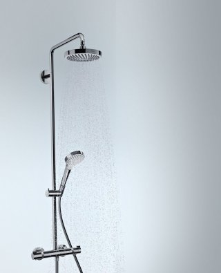 Doccetta e soffione del sistema doccia Croma Select 180 Showerpipe di Hansgrohe con tecnologia select Doccetta e soffione del sistema doccia Croma Select 180 Showerpipe di Hansgrohe con tecnologia select