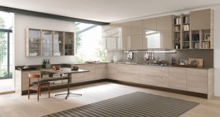 cucina angolare con pensili in vetro Chantal di Febal Casa cucina angolare con pensili in vetro Chantal di Febal Casa