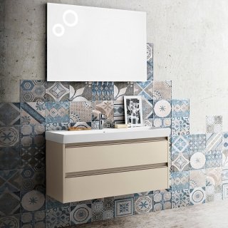 Lavabo a consolle in ceramica Genius e mobile in finitura laccata opaca pergamon cerasa Lavabo a consolle in ceramica Genius e mobile in finitura laccata opaca pergamon cerasa